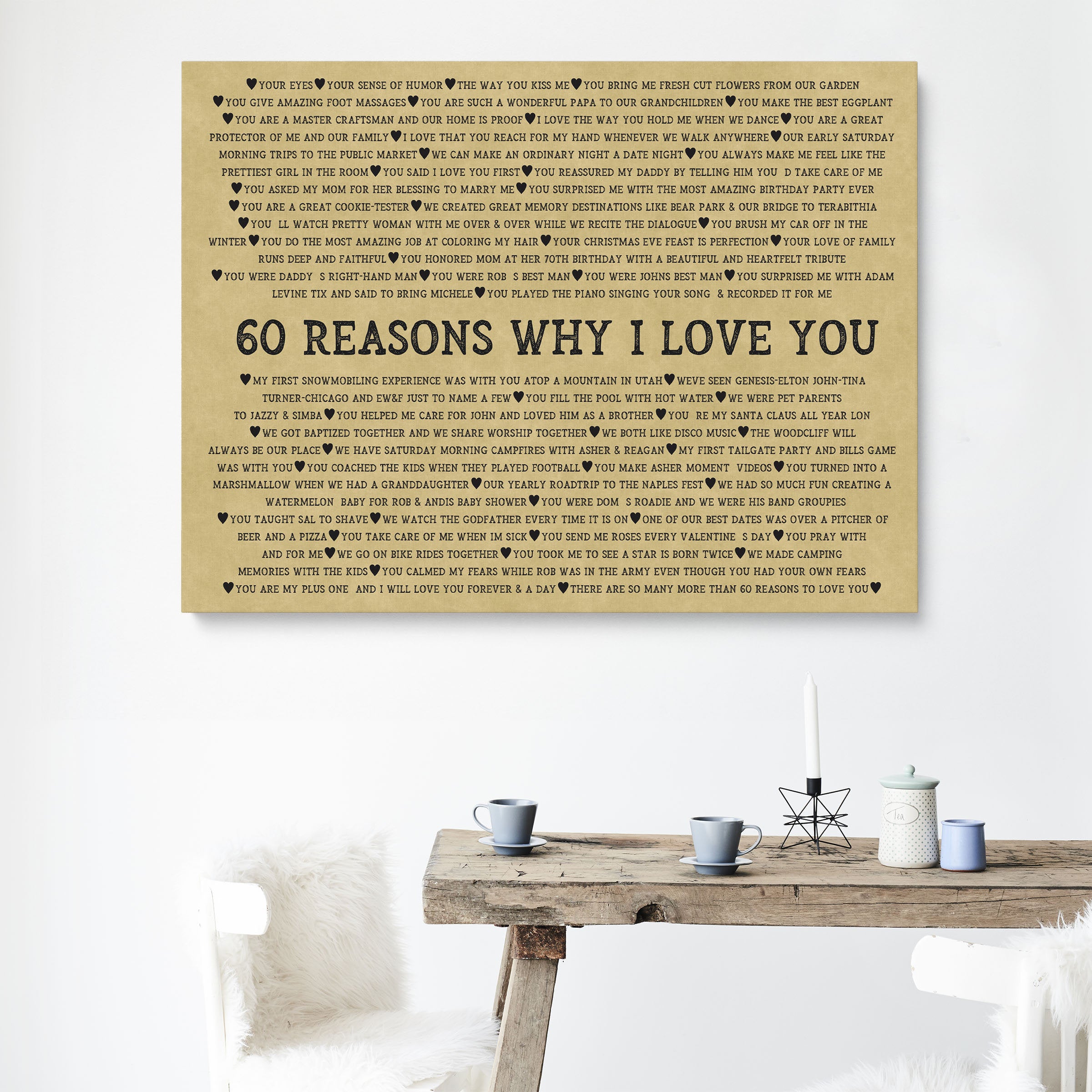 60 Reasons We Love You, Personalized 60th Birthday Gift Giclée